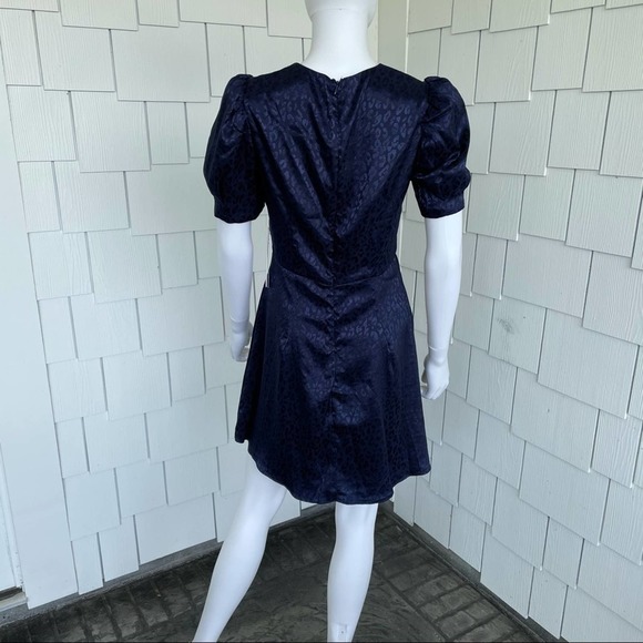 AQUA for BLOOMINGDALE'S Women's Navy Tonal Leopard Print Short Sleeve Dress sz S - Picture 5 of 6